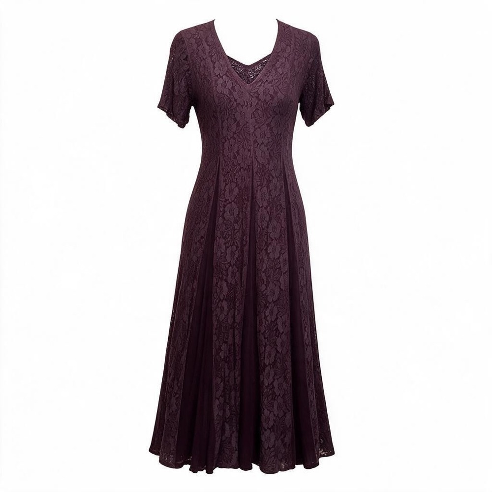 Vintage 90s Nostalgia Purple Lace Pleated Panel Maxi Dress Size M Goth Romantic